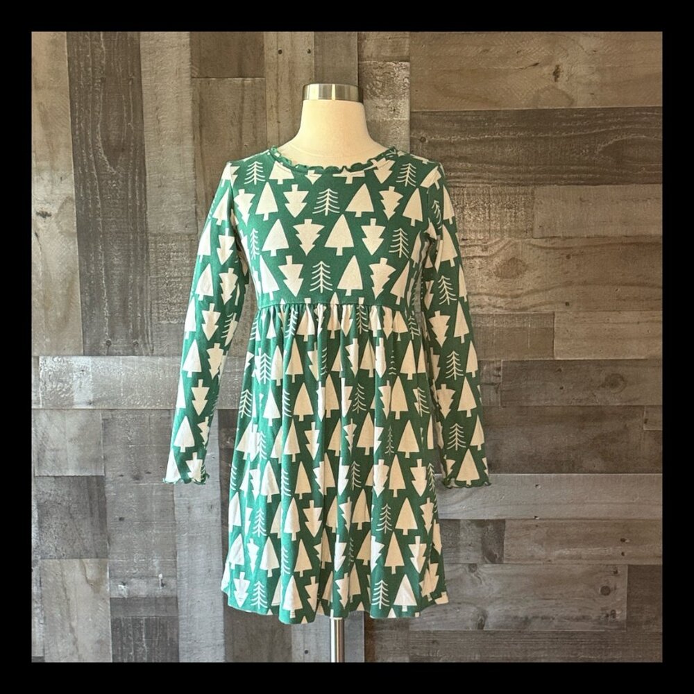 Hanna Andersson green Christmas tree long sleeve dress girls size 12 holiday